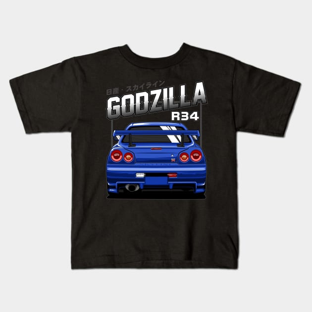 Nissan Skyline R34 GTR Kids T-Shirt by idrdesign